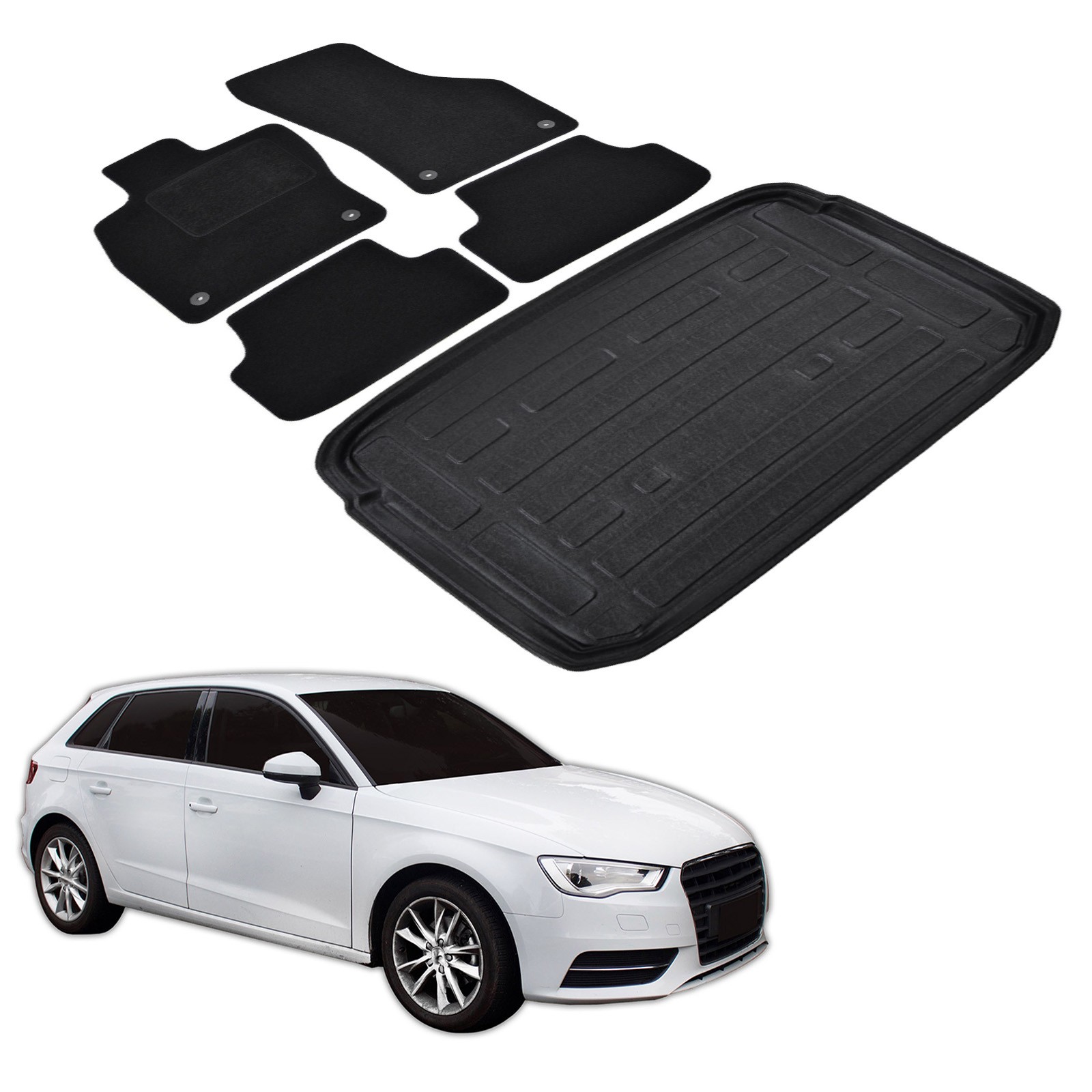 Tapis de coffre et sol Audi A3 8V Sportback finitions premium imperméables et robustes
