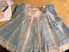 Antique white infant  s dress, blue overdress, and matching blue socks