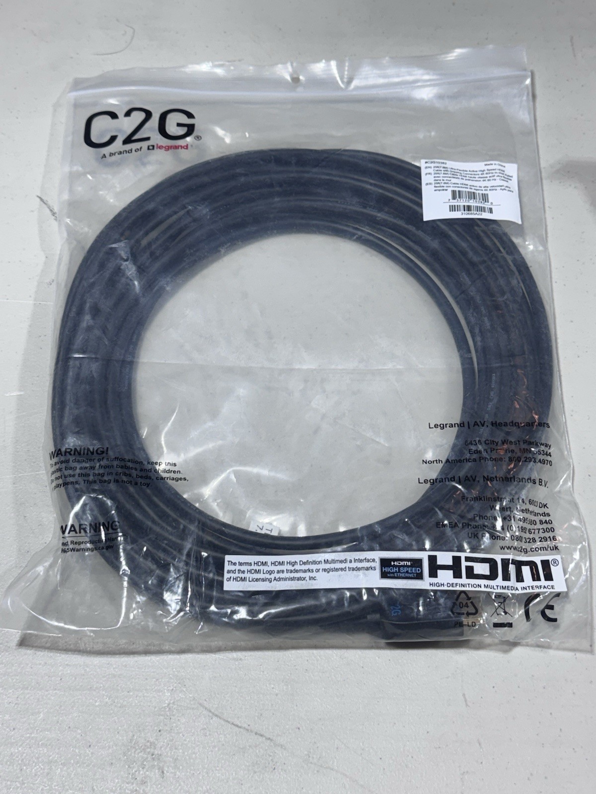 HDMI CABLE 25ft (7.6m) High Speed W/Ethernet - 4k , 60hz, In-Wall rated-image