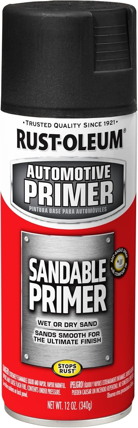 Rust-Oleum 249418 Automotive Sandable Primer Spray Paint, 12 Ounce, Black, 12 Fl