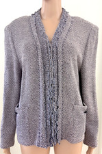 St. John Sport By Marie Gray Wool Blend Multicolor Blazer Button Front Sz Large