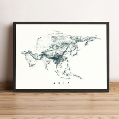Asia Map, Asia 2D Relief Map, Asia Vintage Map - 2D Flat Print
