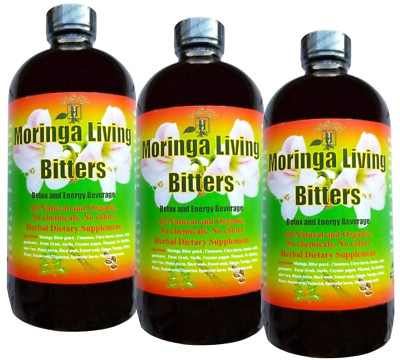 Organic Moringa Living Bitters, Herbal Dietary Supplement,  16 OZ - 3-pack