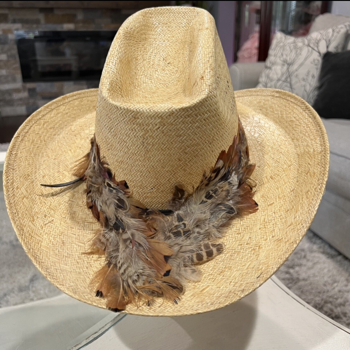 American Hat Company Cowboy Hat Straw With Feathers Size 6 7  display picture 1