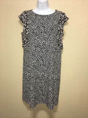 Michael Kors Shift Dress Black Whte Flutter Sleeve Animal Casual Party sz MM NEW