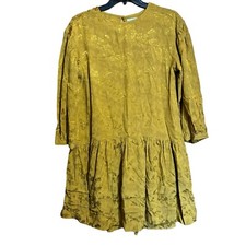 ZARA Mini Dress 13 14 Yellow Floral Print Tiered Hem