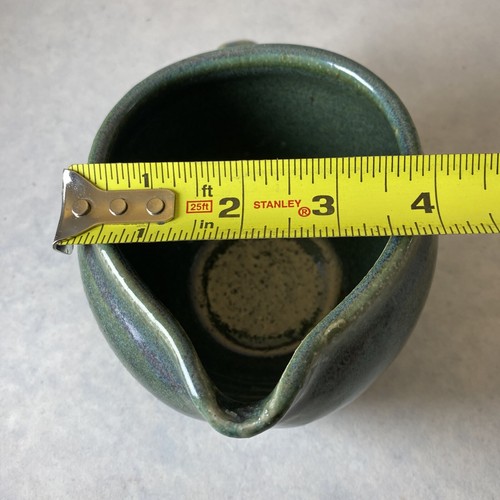 Vintage Blue/Green Glazed Hand Thrown Pottery Creamer Pitcher Signed “YOUNG” - Picture 12 of 12