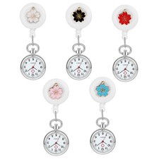 5 PC Nurse Doctor Work Flower Fob Quartz Stretchable Clip-on Brooch Pocket Watch