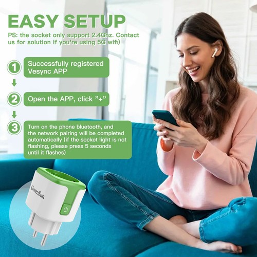 GreenSun WLAN Steckdose Strommessung Smart Steckdose Energiekostenmesser vesync - Afbeelding 8 van 10