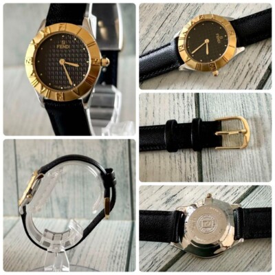 FENDI 2000L Ladies Watch, Black Rare Used From Japan Check