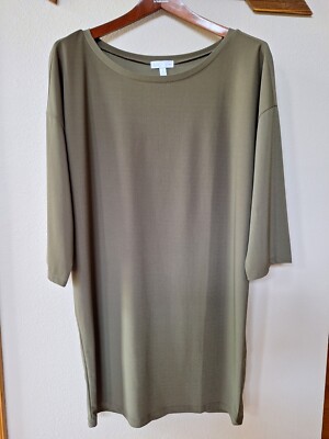 Leith Womens Army Green Shift Dress. 3/4 Sleeves. Oversized. Size S | eBay