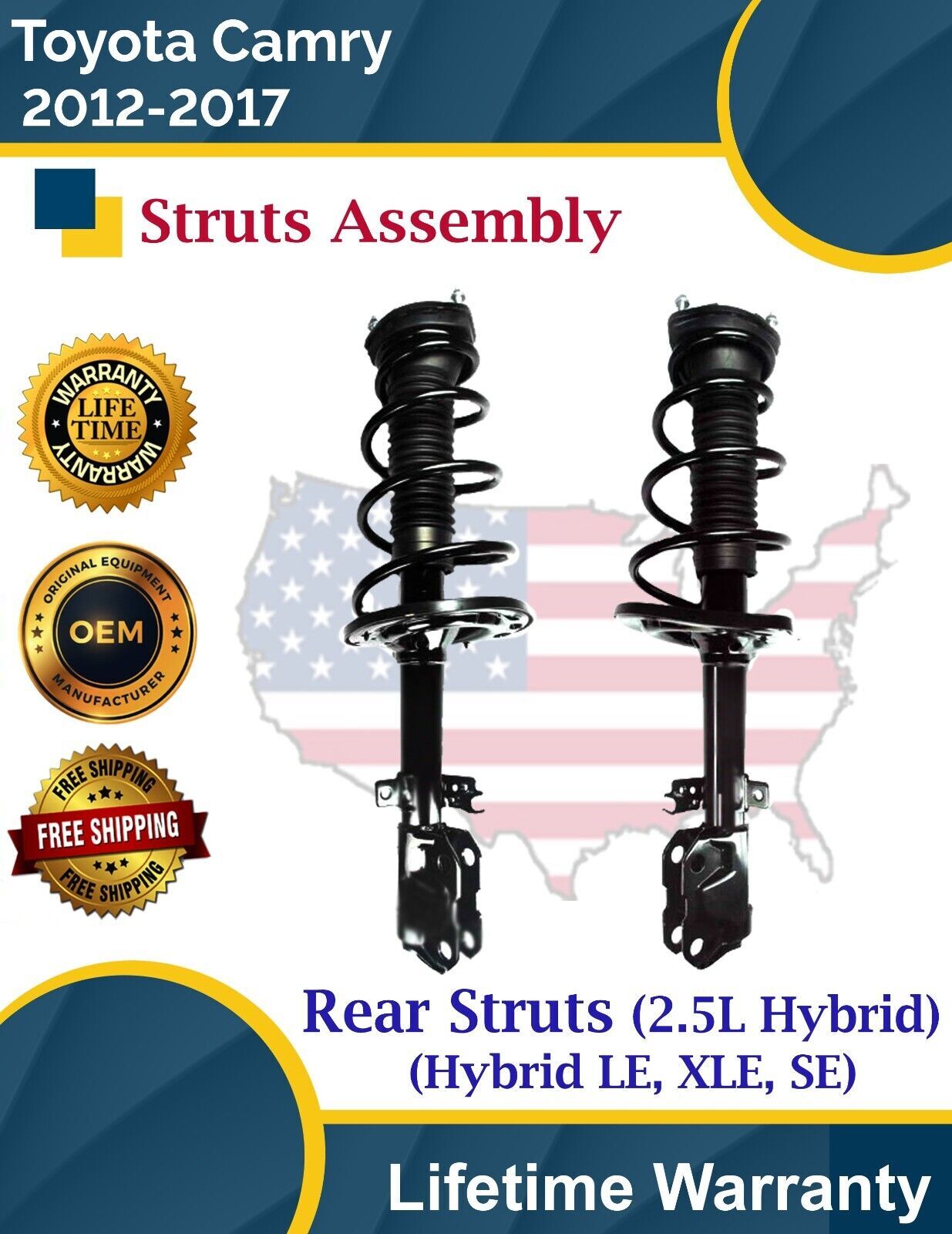 Premium OE Rear Struts for 2012-2017 Toyota Camry 2.5L Hybrid Lifetime Warranty