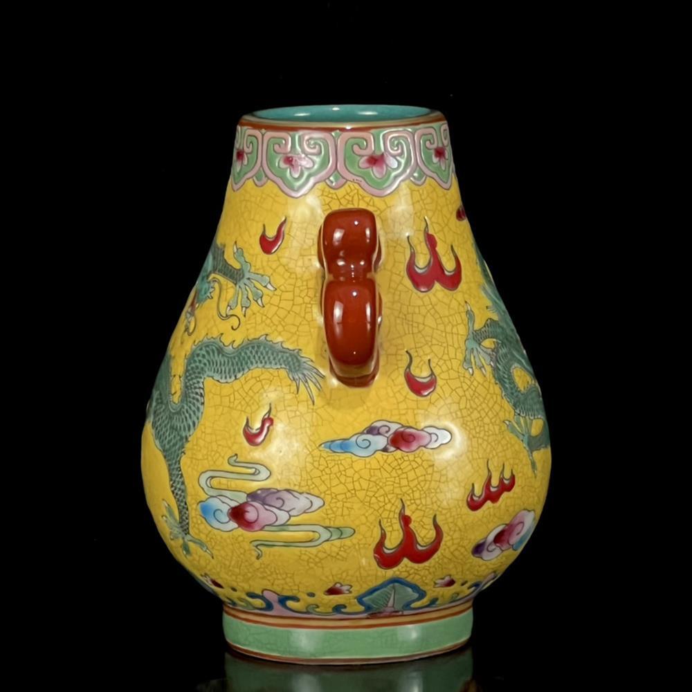 Pair Qianlong Signed Old Chinese Colour Enamel Zun Vase W/dragon