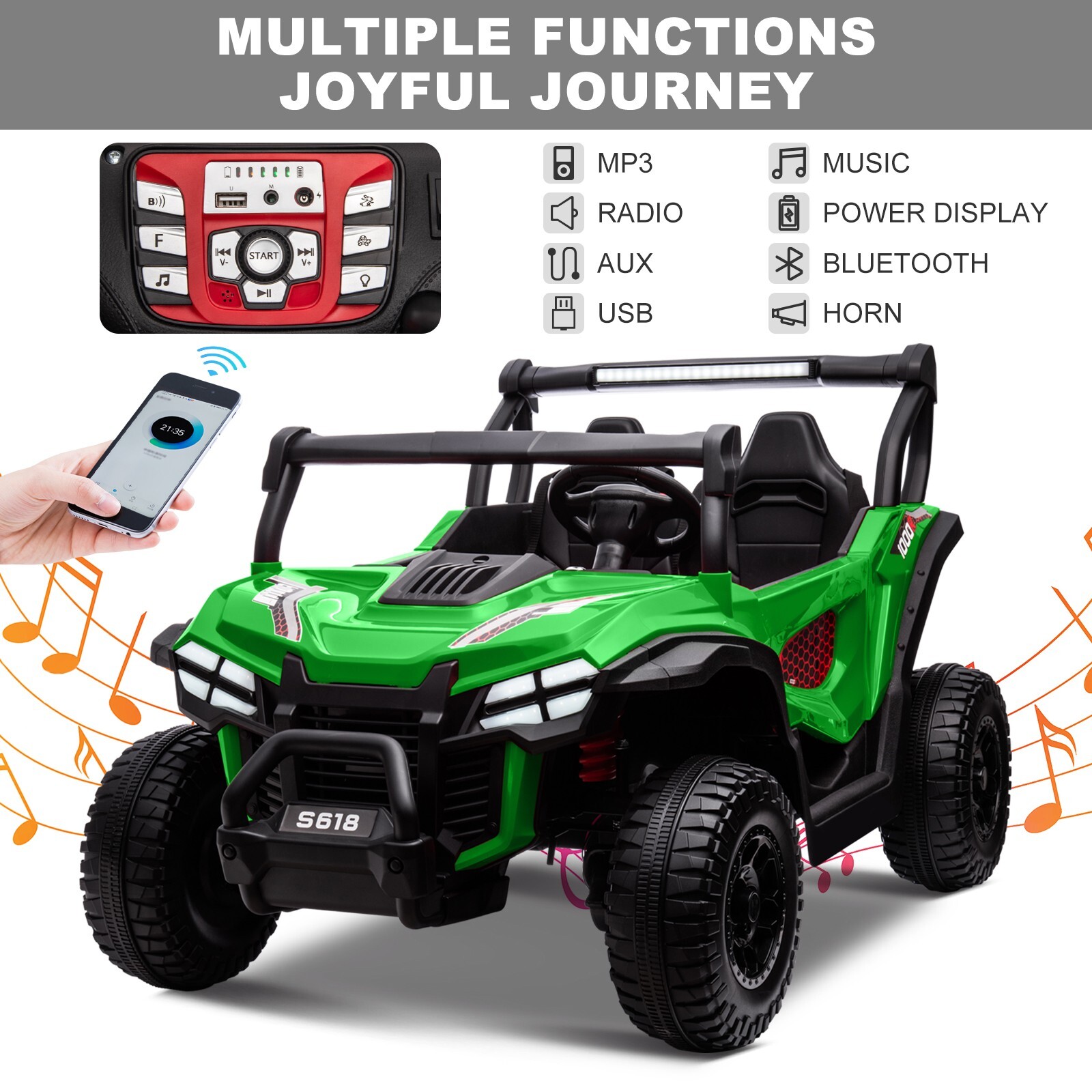 ZEOPHOL 24V Kids Ride On Car UTV Truck 4WD 2-Seater Electric Truck 80W*4 Green
