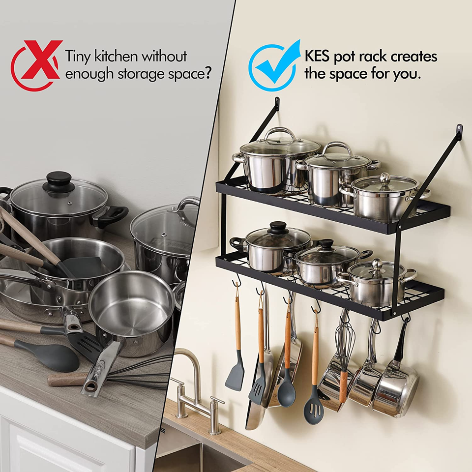Pot Rack Wall Mounted, Pots and Pans Hanging Rack 2 Tier 30Inch for
