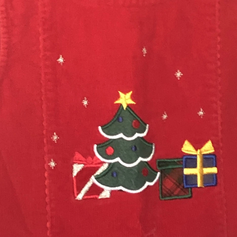 Samantha Says Girl’s Sz 4 Christmas Dress Embroidered Red Corduroy Jumper  - Image 2 of 4