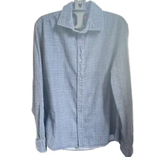 Altea Mens Premium Italian Blue  Long Sleeve Button Up Geometric Print Sz XL