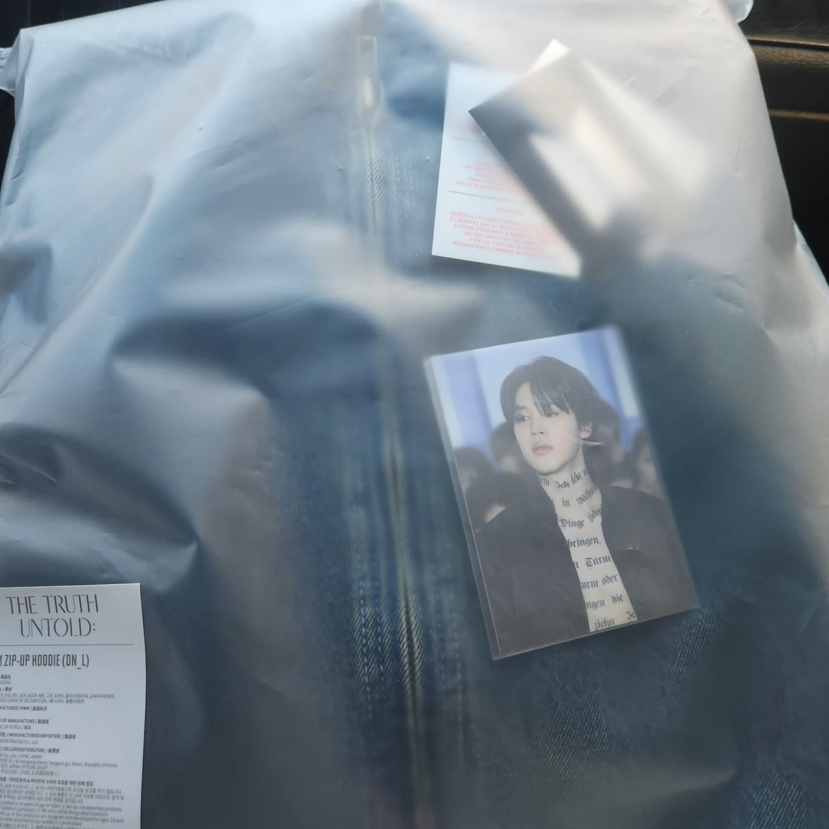 JIMIN BTS PHOTOCARD DENIM ZIP-UP HOODIE [The Truth Untold JIMIN BTS PHOTOCARD DENIM ZIP-UP HOODIE [The Truth Untold