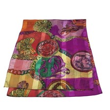 VTG Vibrant Colorful Mardi Gras Scarf Medallions Chains Scroll Purple Gold Green