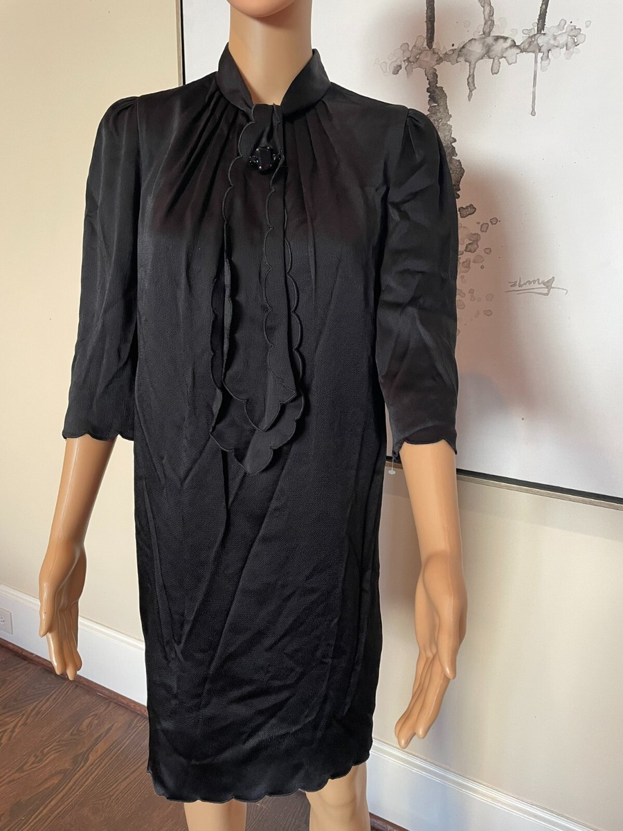 andrew gn black dress Andrew Gn Crystal-keyhole Long-sleeve Feather-trim Woven Gown In Black