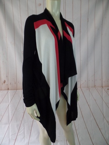 Inc Pullover S rosa weiß schwarz fein Viskose Strick vorne offen Hi Lo Saum Boho - Bild 7 von 12