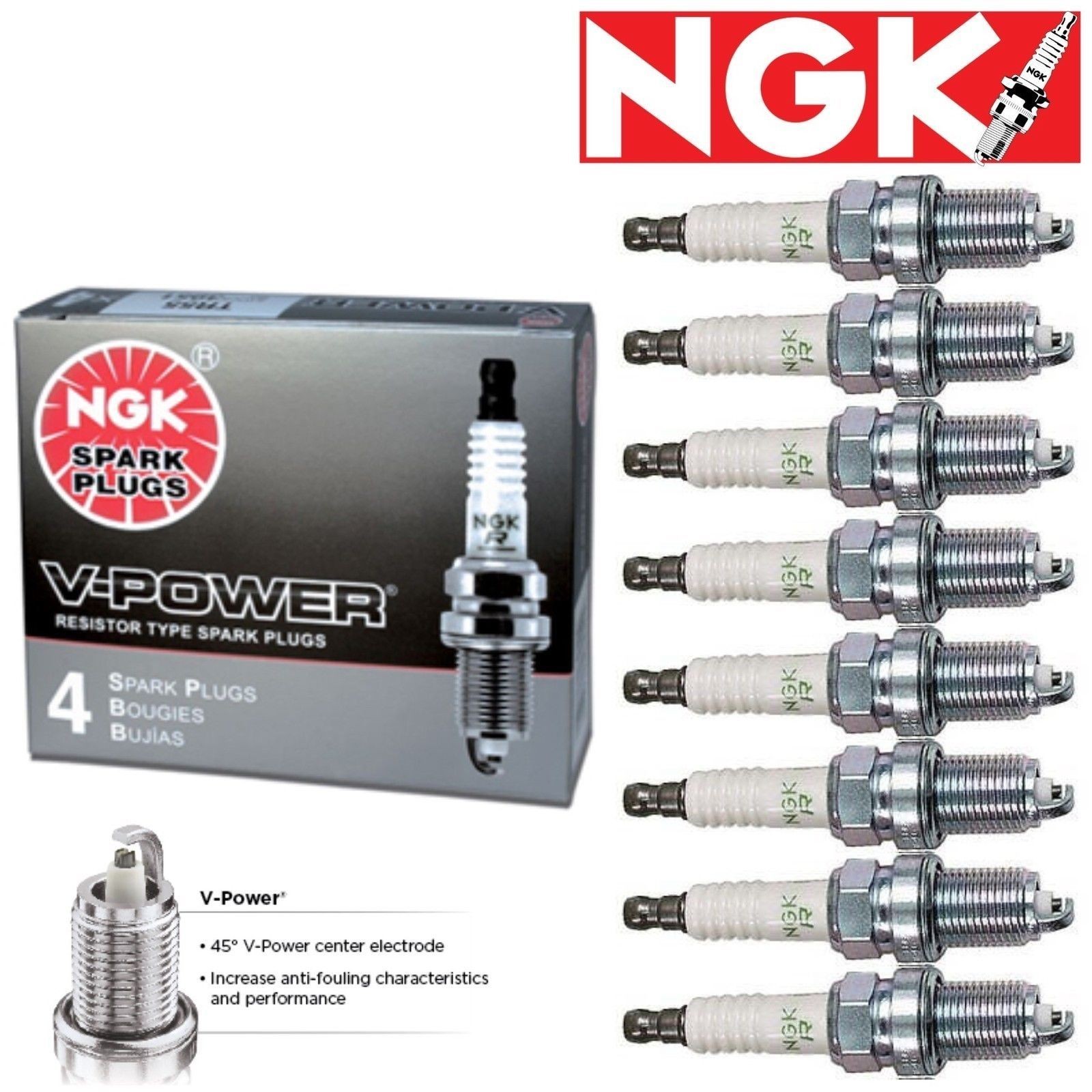 8 pcs NGK V-Power Spark Plugs 1997-2001 Mercury Mountaineer 5.0L V8 x