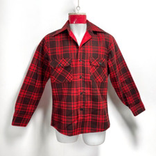 VTG 70's Sears Fieldmaster Perma-prest Lined Red Flannel shirt Daggar collar M