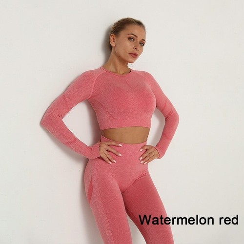 2pcs Slim Fit Yoga Set Long Sleeve Tee Top Sport Gym High Waist Pants Leggings - Picture 8 of 16