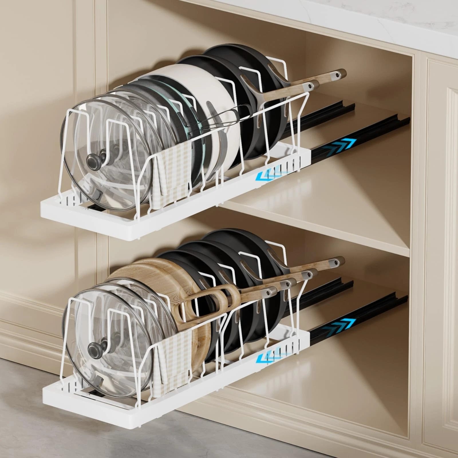 Magheo 2 Pack Pots and Pans Organizer Under Cabinet, 22" Deep Expandable Pull...