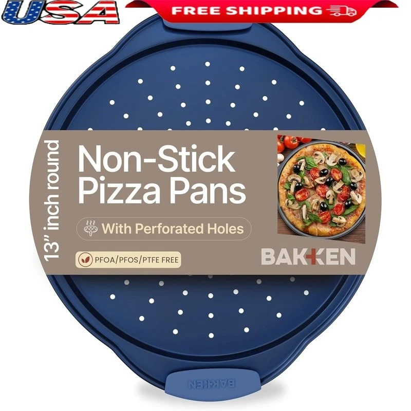 Round Non-Stick Carbon Steel Pizza Pan W/ Perforated Design Crispy Crust New