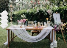 Pearl Tablecloth D cor Wedding Table Runner Veil Lace Tulle Fabric 60x120"