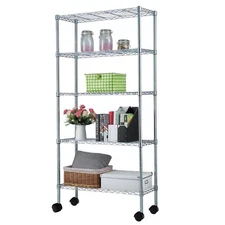 New 65x36x14" Homegear Adjustable 5-Shelf Shelving Wire Unit Rack with Wheels