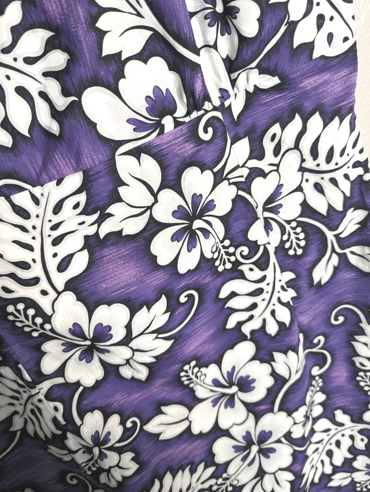 Vestido corto floral vintage de jade morado hibisco hecho en hawaiano XXL Foto 3 de 4