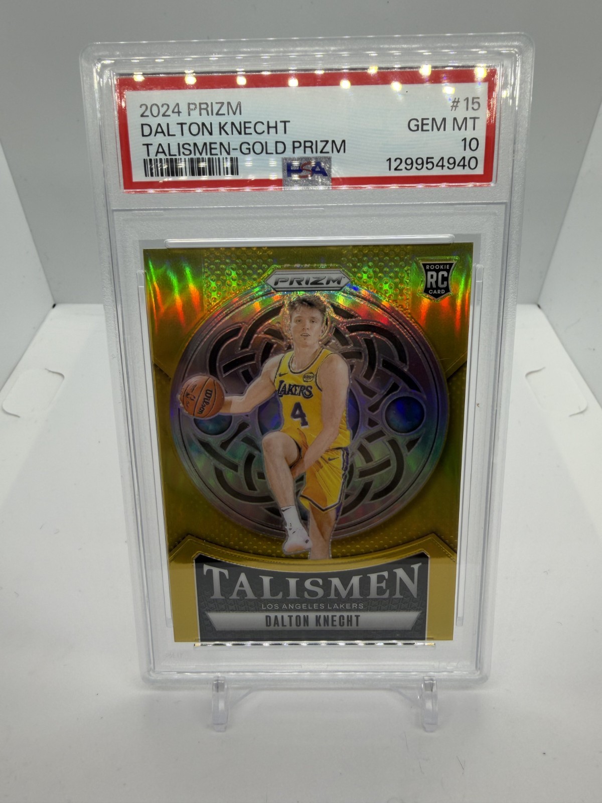 2024-25 Panini Prizm Dalton Knecht #15 Gold Prizm Talismen Rookie RC Lakers /10