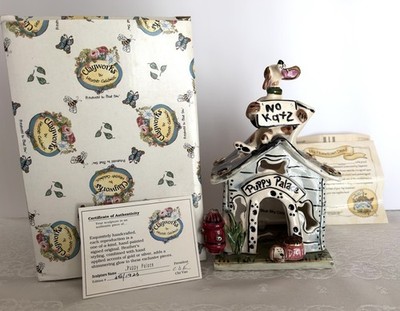 BLUE SKY CLAY WORKS PUPPY PALACE TEALIGHT HOLDER HEATHER GOLDMINC W/BOX & COA