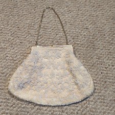 Vintage Sequin Beaded Clutch Bag White Beaded Bridal Formal Prom Glam