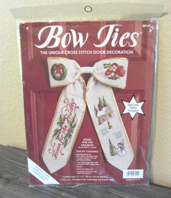 JCA Bow Ties Christmas Holiday Cross Stitch Door Decoration 08141