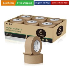 6 Rolls Brown Packing Tape 2 Inch Bulk, 2025 Upgrade Kraft Paper Packaging Ta...