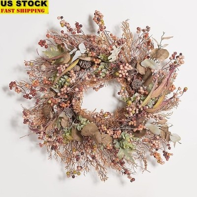 Autumn Wreath Artificial Berries Acorns Fall Decor Indoor Outdoor Accent 26 New