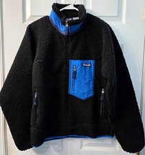 Patagonia Men s Fleece Jacket Full Zip Pockets Stand-Up Collar Black Blue S