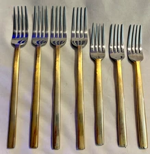 Cambridge Stainless Steel Gold Handled Flatware - 7 Forks - 4 Dinner 3 Salad