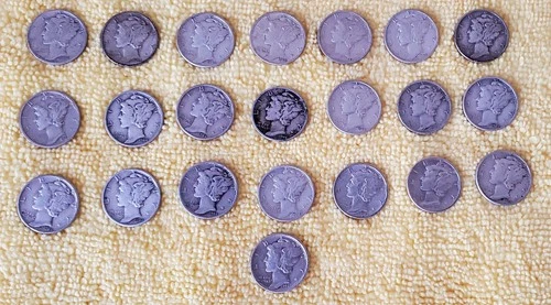 Mercury Dimes Lot of 22 Coins of 90% Silver extra good condition see list
