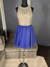 Women  s Embellished Sequin Beaded Bodice Royal Blue Tulle Party Dress Size 2 NWT