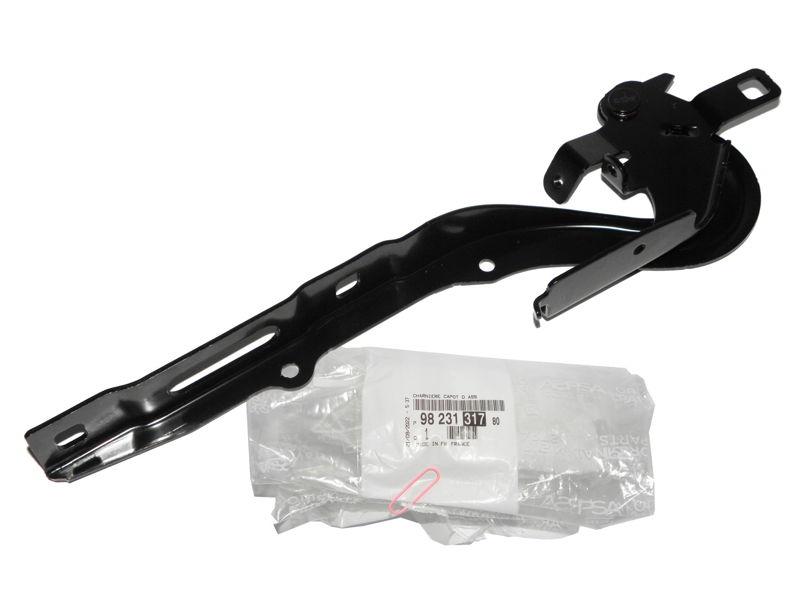 Charnière droite Peugeot Expert élimine le jeu du capot moteur référence 9823131780