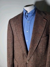 Land's End X Harris Tweed 46L Brown Orange Blazer Sport Coat Jacket donegal