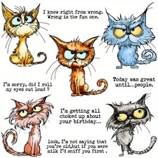 Cute Funny Angry Cats Metal Cutting Dies Clear Stamp Set for DIY Scrapbooki...