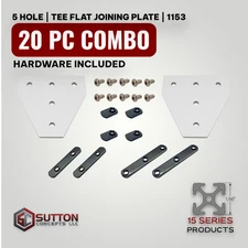 5 Hole | Tee Flat Joining Plate | 20 pc Combo 15 Series  Compatible w 80/20 4340