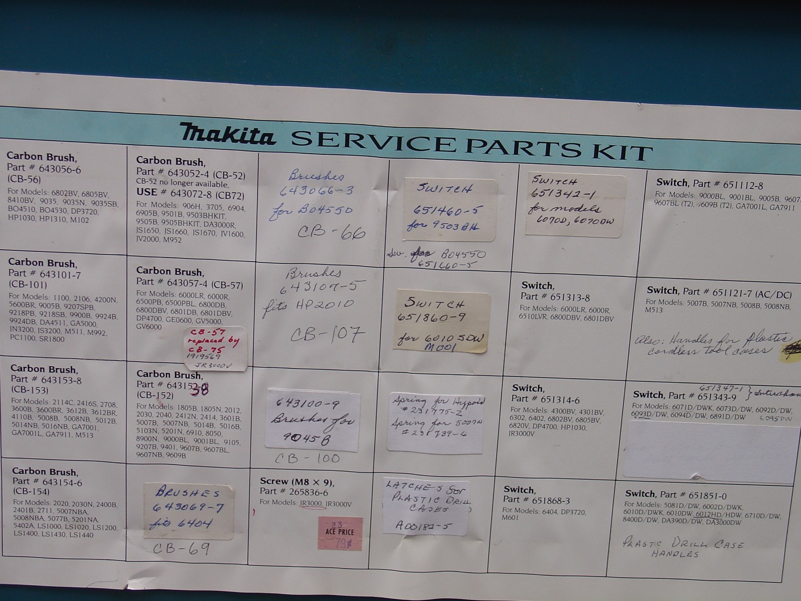 Vtg Makita Power Tools Service Parts Kit in Metal Case Carbon Brush Switch