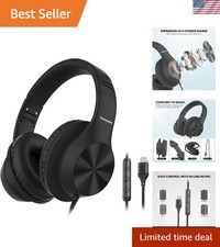 USB C Over-Ear Headphones with HD Microphone  Volume Control, Foldable Design