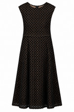 Oscar de la Renta Black Velvet Eyelet A-Line Midi Evening Dress SZ 12 MSRP $4290